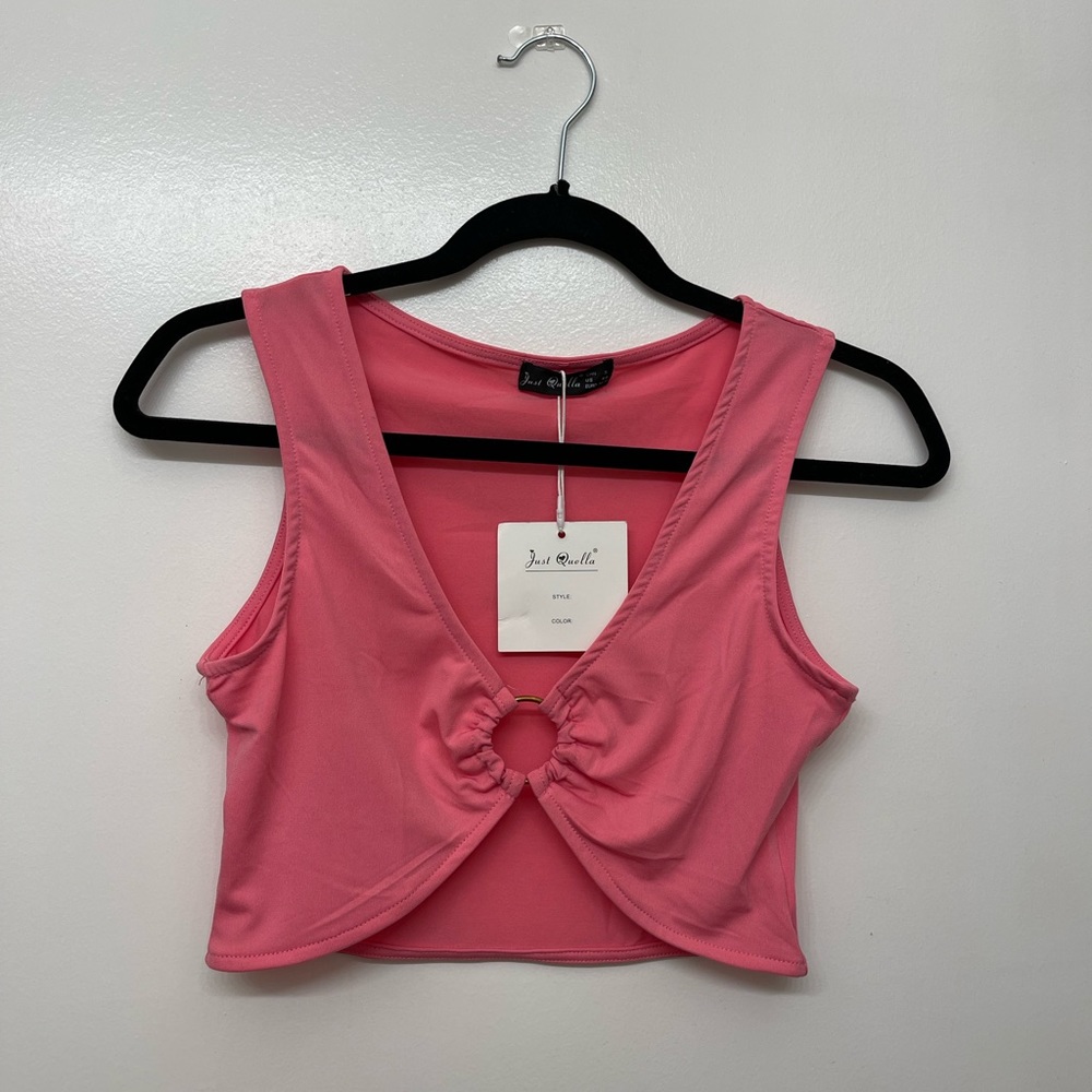Hot pink cropped circle clip shirt never worn